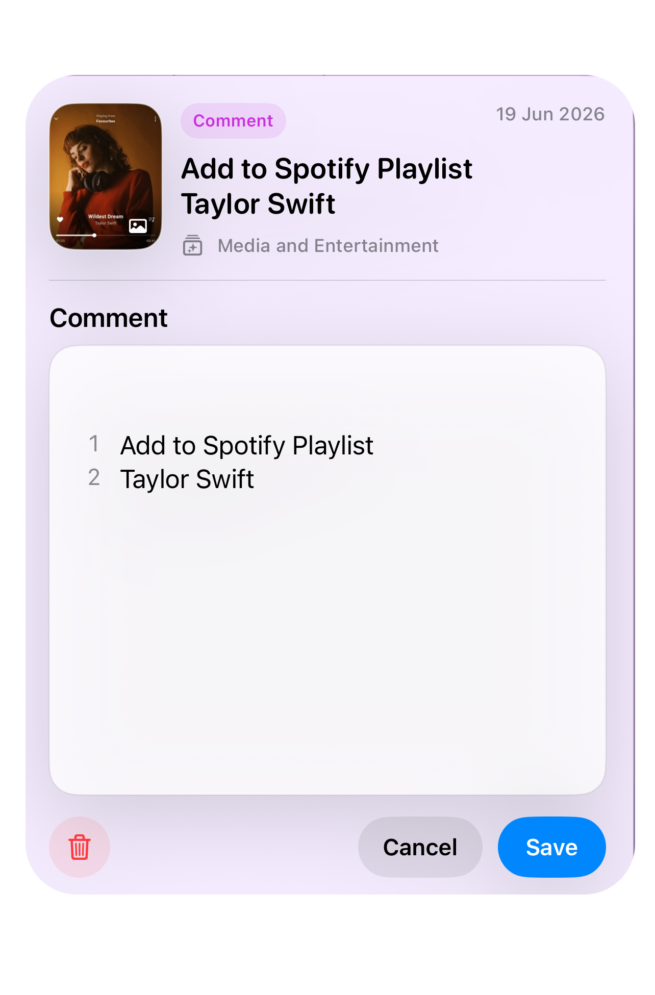 Comment added to a screenshot